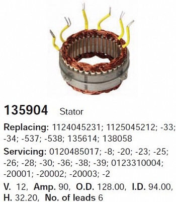 На складе в наличии Статор генератора 135904